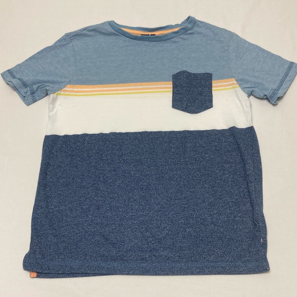 Casual Blue and White Short Sleeve Tee with Crew Neck